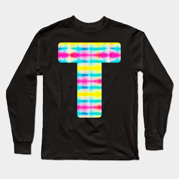 Tie Dye Alphabet T (Uppercase letter t), Letter T Long Sleeve T-Shirt by maro_00